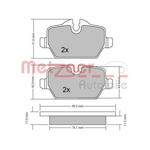 Bremsbelagsatz, Scheibenbremse METZGER 1170052 f&uuml;r BMW MINI, Hinterachse