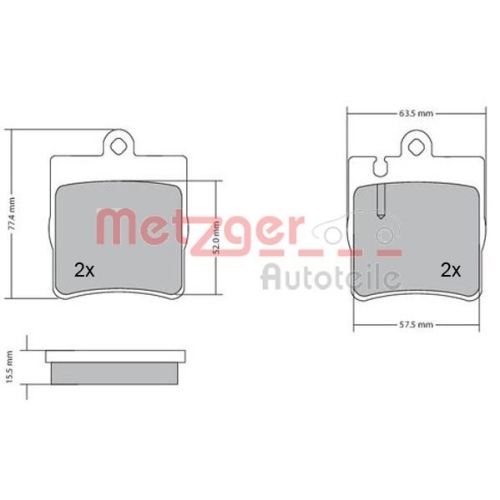 Bremsbelagsatz, Scheibenbremse METZGER 1170064 f&uuml;r MERCEDES-BENZ, Hinterachse