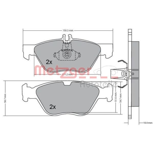 Bremsbelagsatz, Scheibenbremse METZGER 1170065 f&uuml;r MERCEDES-BENZ, Vorderachse