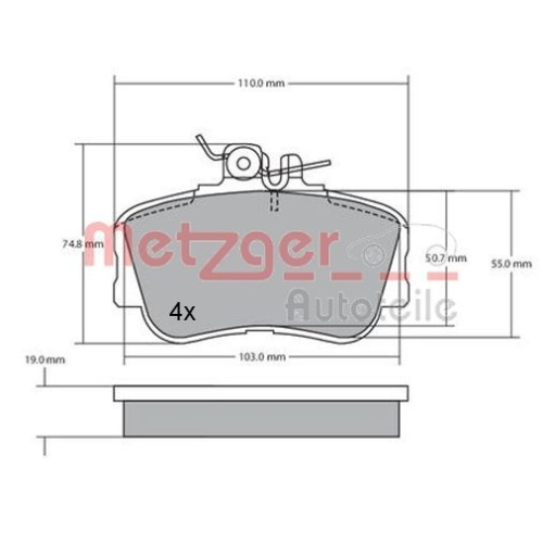 Bremsbelagsatz, Scheibenbremse METZGER 1170069 f&uuml;r MERCEDES-BENZ, Vorderachse