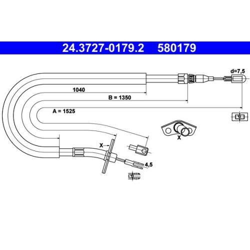 Seilzug, Feststellbremse ATE 24.3727-0179.2 f&uuml;r MERCEDES-BENZ VAG, hinten links