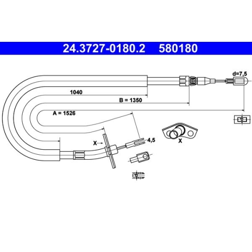 Seilzug, Feststellbremse ATE 24.3727-0180.2 f&uuml;r MERCEDES-BENZ VAG, hinten rechts