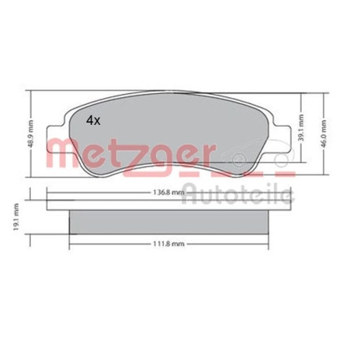Bremsbelagsatz, Scheibenbremse METZGER 1170085 f&uuml;r CITRO&Euml;N FIAT PEUGEOT