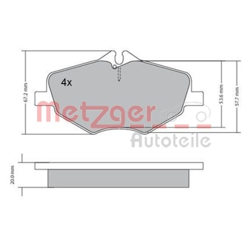 Bremsbelagsatz, Scheibenbremse METZGER 1170087 f&uuml;r MERCEDES-BENZ, Vorderachse