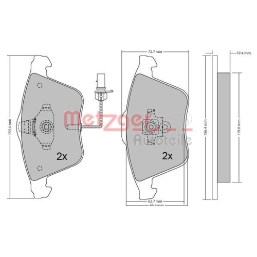Bremsbelagsatz, Scheibenbremse METZGER 1170099 f&uuml;r VAG, Vorderachse