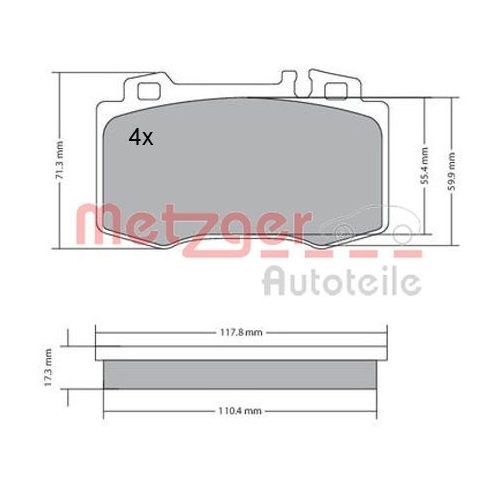 Bremsbelagsatz, Scheibenbremse METZGER 1170137 f&uuml;r MERCEDES-BENZ, Vorderachse