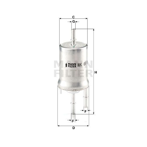 Kraftstofffilter MANN-FILTER WK 69 f&uuml;r VAG, f&uuml;r Fahrzeuge mit Klimaanlage