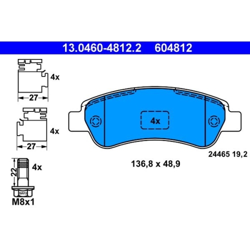Bremsbelagsatz, Scheibenbremse ATE 13.0460-4812.2 f&uuml;r CITRO&Euml;N FIAT PEUGEOT