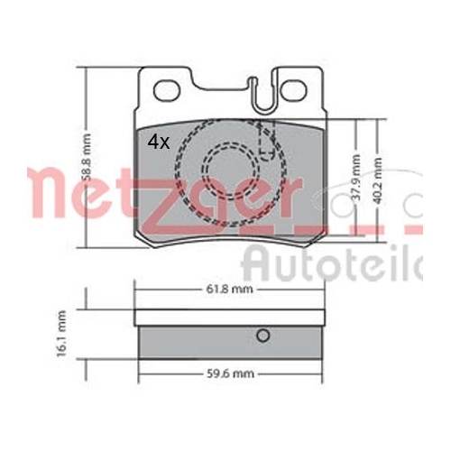Bremsbelagsatz, Scheibenbremse METZGER 1170158 f&uuml;r MERCEDES-BENZ, Hinterachse