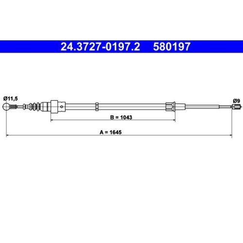 Seilzug, Feststellbremse ATE 24.3727-0197.2 f&uuml;r SKODA VAG, hinten