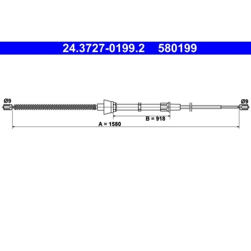 Seilzug, Feststellbremse ATE 24.3727-0199.2 f&uuml;r SEAT SKODA VAG, hinten