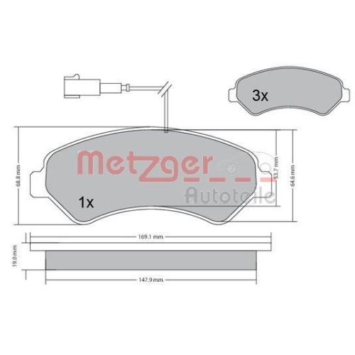 Bremsbelagsatz, Scheibenbremse METZGER 1170248 f&uuml;r CITRO&Euml;N FIAT PEUGEOT