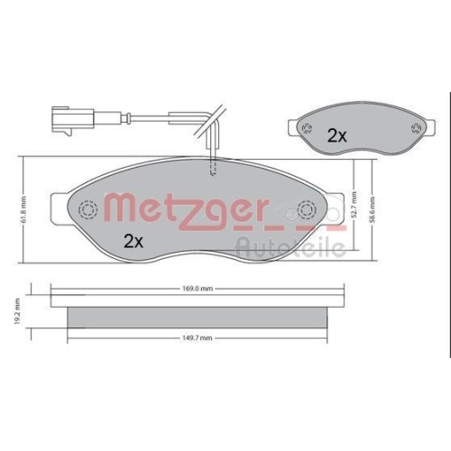 Bremsbelagsatz, Scheibenbremse METZGER 1170348 f&uuml;r CITRO&Euml;N FIAT PEUGEOT
