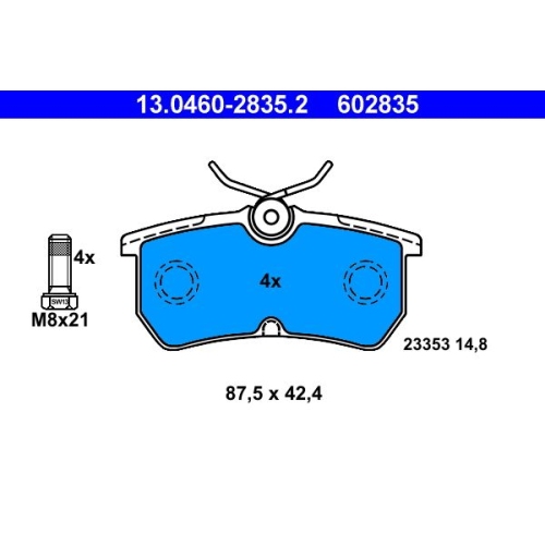Bremsbelagsatz, Scheibenbremse ATE 13.0460-2835.2 f&uuml;r FORD, Hinterachse
