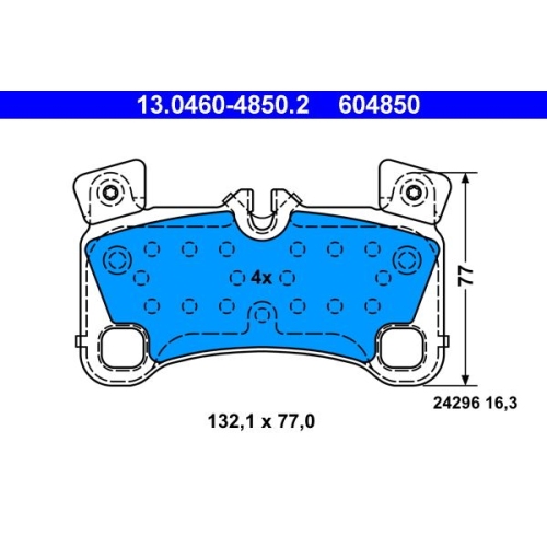 Bremsbelagsatz, Scheibenbremse ATE 13.0460-4850.2 f&uuml;r PORSCHE VAG, Hinterachse