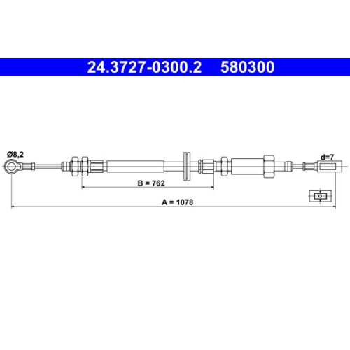 Seilzug, Feststellbremse ATE 24.3727-0300.2 f&uuml;r CITRO&Euml;N FIAT PEUGEOT, vorne