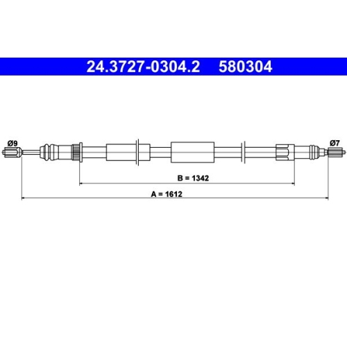 Seilzug, Feststellbremse ATE 24.3727-0304.2 f&uuml;r CITRO&Euml;N PEUGEOT, hinten links