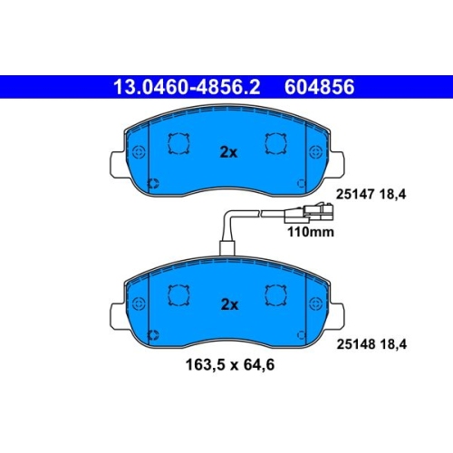Bremsbelagsatz, Scheibenbremse ATE 13.0460-4856.2 f&uuml;r OPEL RENAULT, Vorderachse