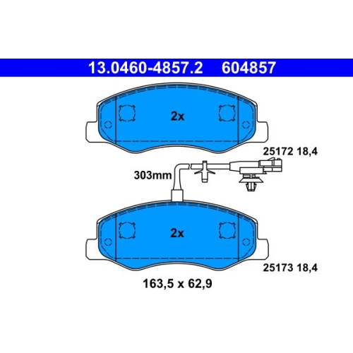 Bremsbelagsatz, Scheibenbremse ATE 13.0460-4857.2 f&uuml;r OPEL RENAULT, Hinterachse