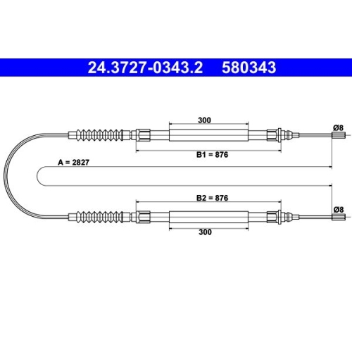 Seilzug, Feststellbremse ATE 24.3727-0343.2 f&uuml;r CITRO&Euml;N FIAT PEUGEOT, hinten