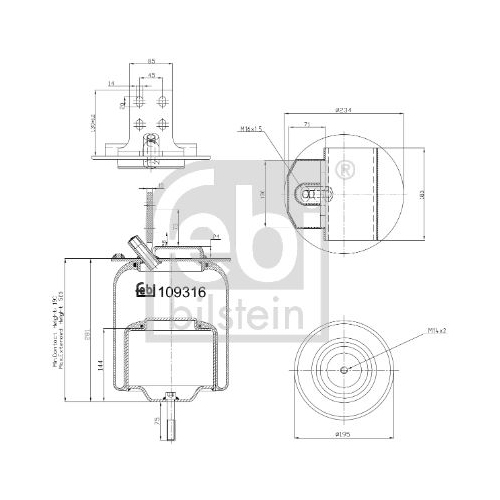 Febi Bilstein 109316 Luftfederbalg mit Stahlkolben und Kolbenstange, 1 St&uuml;ck