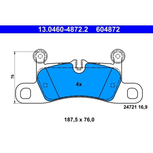 Bremsbelagsatz, Scheibenbremse ATE 13.0460-4872.2 f&uuml;r PORSCHE VAG, Hinterachse