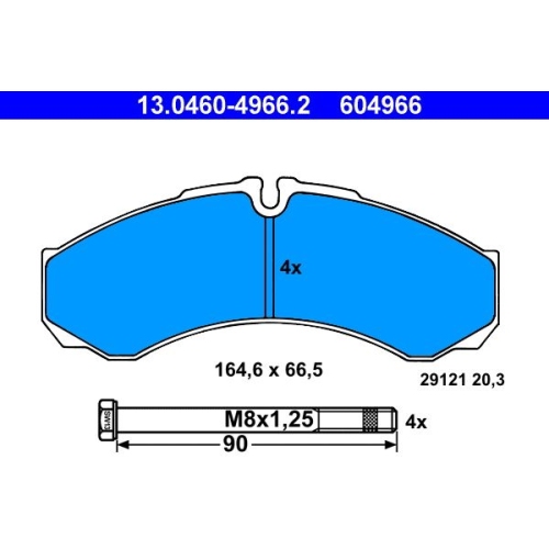 Bremsbelagsatz, Scheibenbremse ATE 13.0460-4966.2 f&uuml;r IVECO, Hinterachse