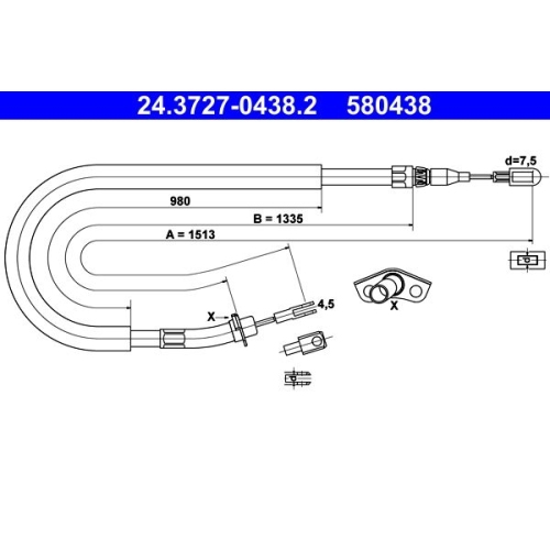 Seilzug, Feststellbremse ATE 24.3727-0438.2 f&uuml;r MERCEDES-BENZ VAG, hinten