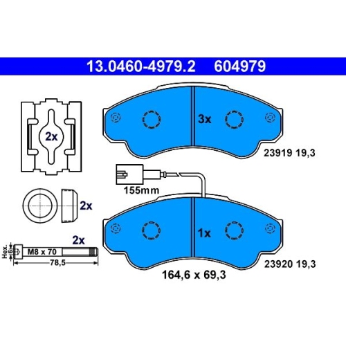Bremsbelagsatz, Scheibenbremse ATE 13.0460-4979.2 f&uuml;r CITRO&Euml;N FIAT PEUGEOT