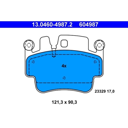 Bremsbelagsatz, Scheibenbremse ATE 13.0460-4987.2 f&uuml;r PORSCHE, Hinterachse