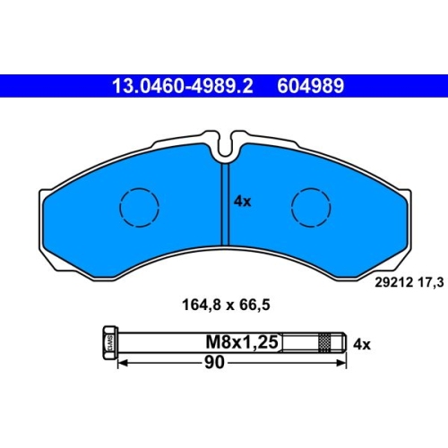 Bremsbelagsatz, Scheibenbremse ATE 13.0460-4989.2 f&uuml;r IVECO, Vorderachse