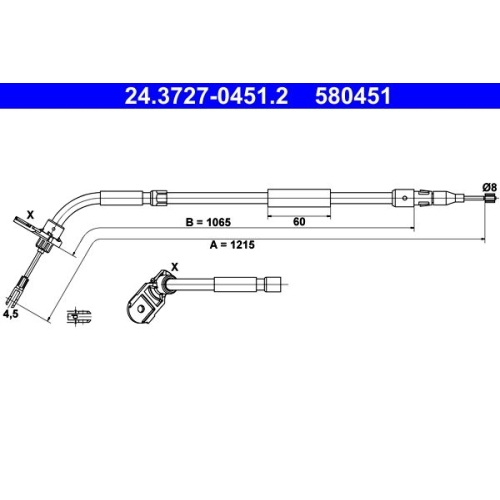 Seilzug, Feststellbremse ATE 24.3727-0451.2 f&uuml;r MERCEDES-BENZ, hinten rechts