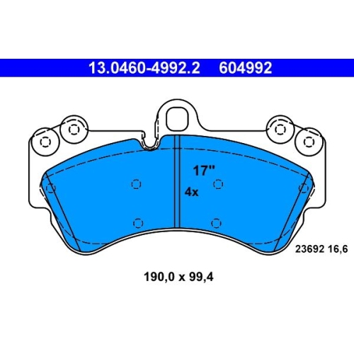 Bremsbelagsatz, Scheibenbremse ATE 13.0460-4992.2 f&uuml;r PORSCHE VAG, Vorderachse
