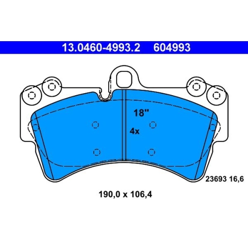 Bremsbelagsatz, Scheibenbremse ATE 13.0460-4993.2 f&uuml;r PORSCHE VAG, Vorderachse