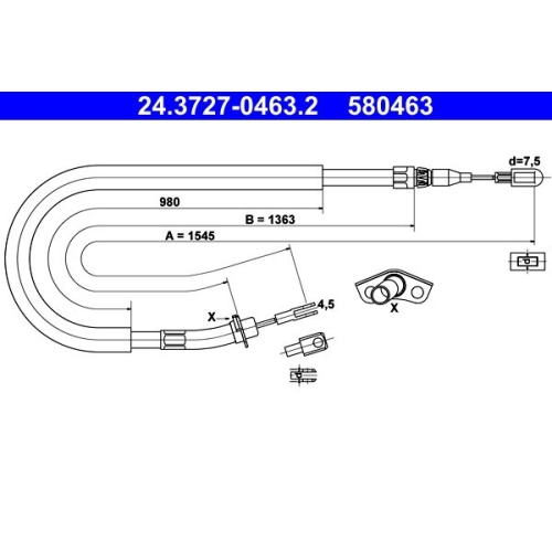Seilzug, Feststellbremse ATE 24.3727-0463.2 f&uuml;r MERCEDES-BENZ, hinten