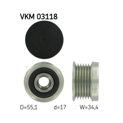 Generatorfreilauf SKF VKM 03118 f&uuml;r AUDI SEAT SKODA VW