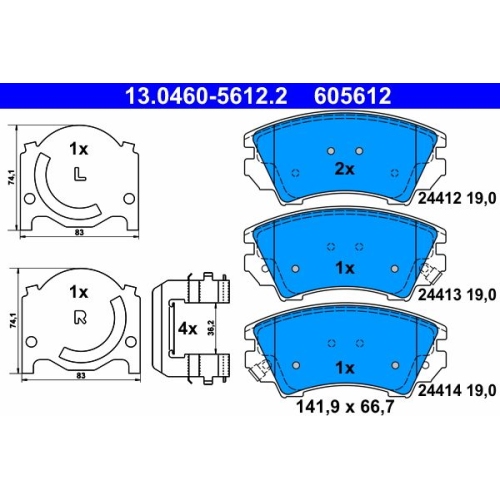 Bremsbelagsatz, Scheibenbremse ATE 13.0460-5612.2 f&uuml;r OPEL SAAB CHEVROLET