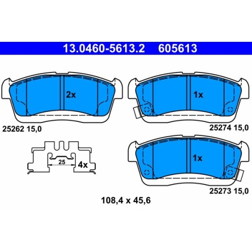 Bremsbelagsatz, Scheibenbremse ATE 13.0460-5613.2 f&uuml;r DAIHATSU, Vorderachse