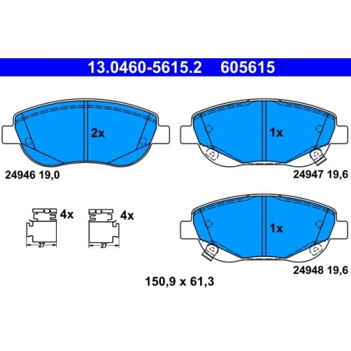 Bremsbelagsatz, Scheibenbremse ATE 13.0460-5615.2 f&uuml;r TOYOTA, Vorderachse