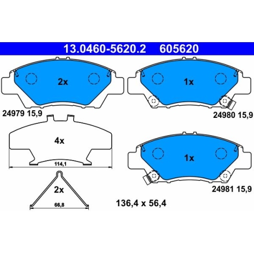 Bremsbelagsatz, Scheibenbremse ATE 13.0460-5620.2 f&uuml;r HONDA, Vorderachse