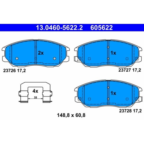 Bremsbelagsatz, Scheibenbremse ATE 13.0460-5622.2 f&uuml;r SSANGYONG HYUNDAI
