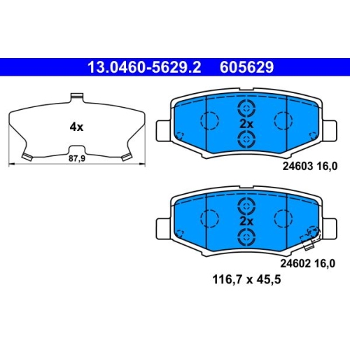 Bremsbelagsatz, Scheibenbremse ATE 13.0460-5629.2 f&uuml;r JEEP, Hinterachse