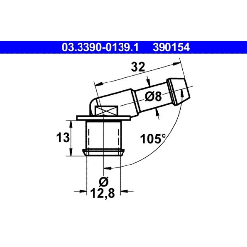 Anschlussstutzen, Schlauchleitung ATE 03.3390-0139.1 f&uuml;r FIAT PORSCHE VAG