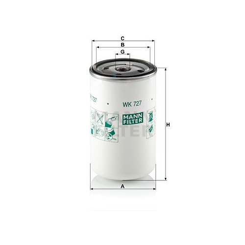 Kraftstofffilter MANN-FILTER WK 727 f&uuml;r IVECO RENAULT TRUCKS JCB DYNAPAC FUCHS