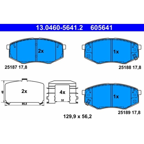 Bremsbelagsatz, Scheibenbremse ATE 13.0460-5641.2 f&uuml;r HYUNDAI KIA, Vorderachse