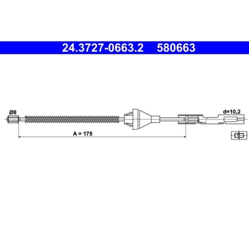 Seilzug, Feststellbremse ATE 24.3727-0663.2 f&uuml;r FORD MAZDA, hinten