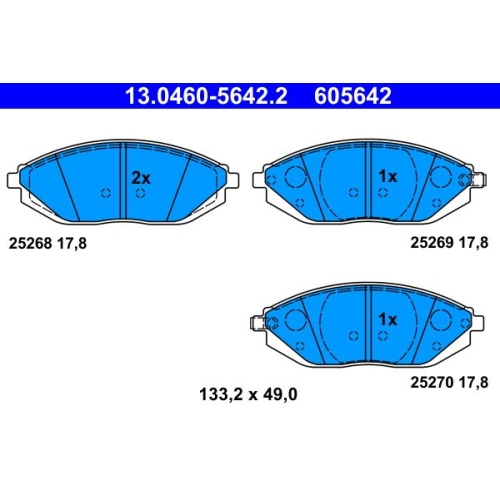 Bremsbelagsatz, Scheibenbremse ATE 13.0460-5642.2 f&uuml;r CHEVROLET, Vorderachse