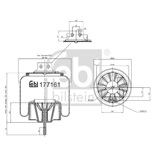Federbalg, Luftfederung FEBI BILSTEIN 177161 f&uuml;r IVECO, Vorderachse links