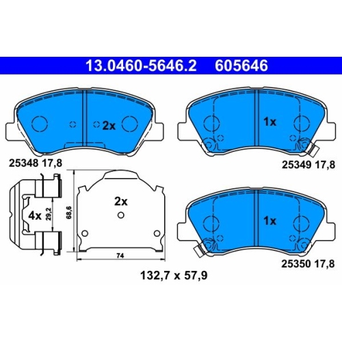 Bremsbelagsatz, Scheibenbremse ATE 13.0460-5646.2 f&uuml;r HYUNDAI KIA, Vorderachse