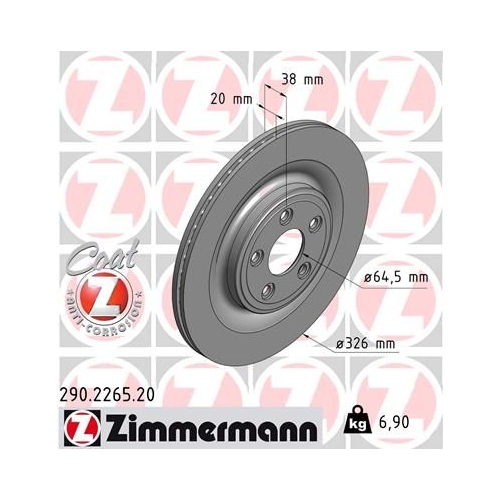 Bremsscheibe ZIMMERMANN 290.2265.20 COAT Z f&uuml;r JAGUAR, Hinterachse